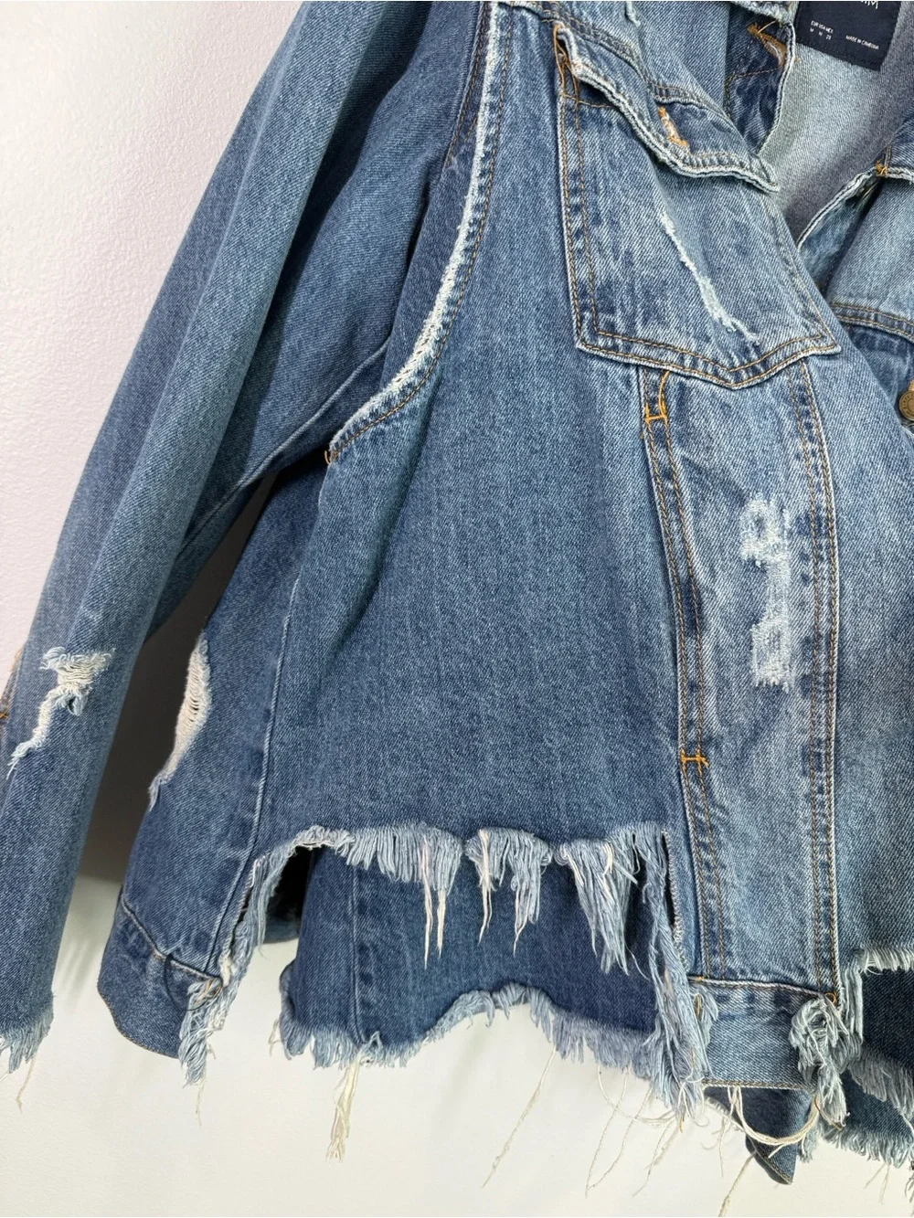 Zara distressed ripped double layer 90’s grunge loose fitting denim jacket